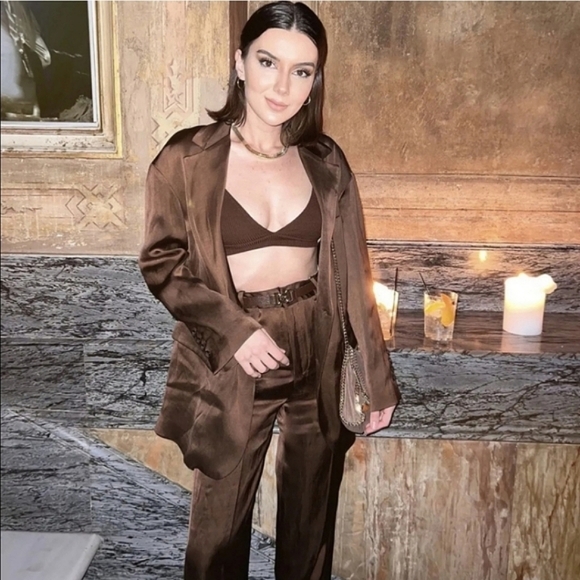 Zara Jackets & Blazers - Zara * satin effect straight oversized flowy blazer brown